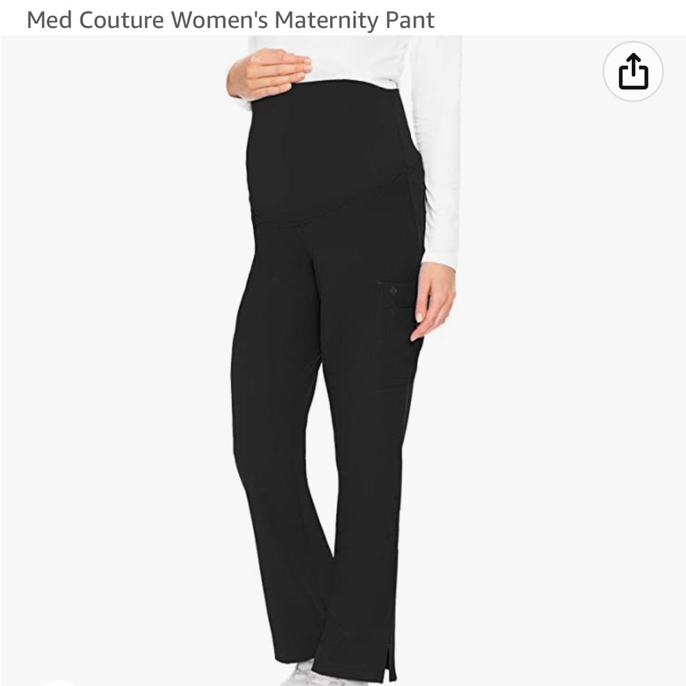 Med Couture maternity scrub pant size S black full panel high waist bootleg